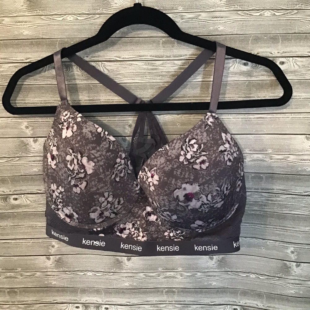 Kensie 38dd (38E) racerback underwire gray bra